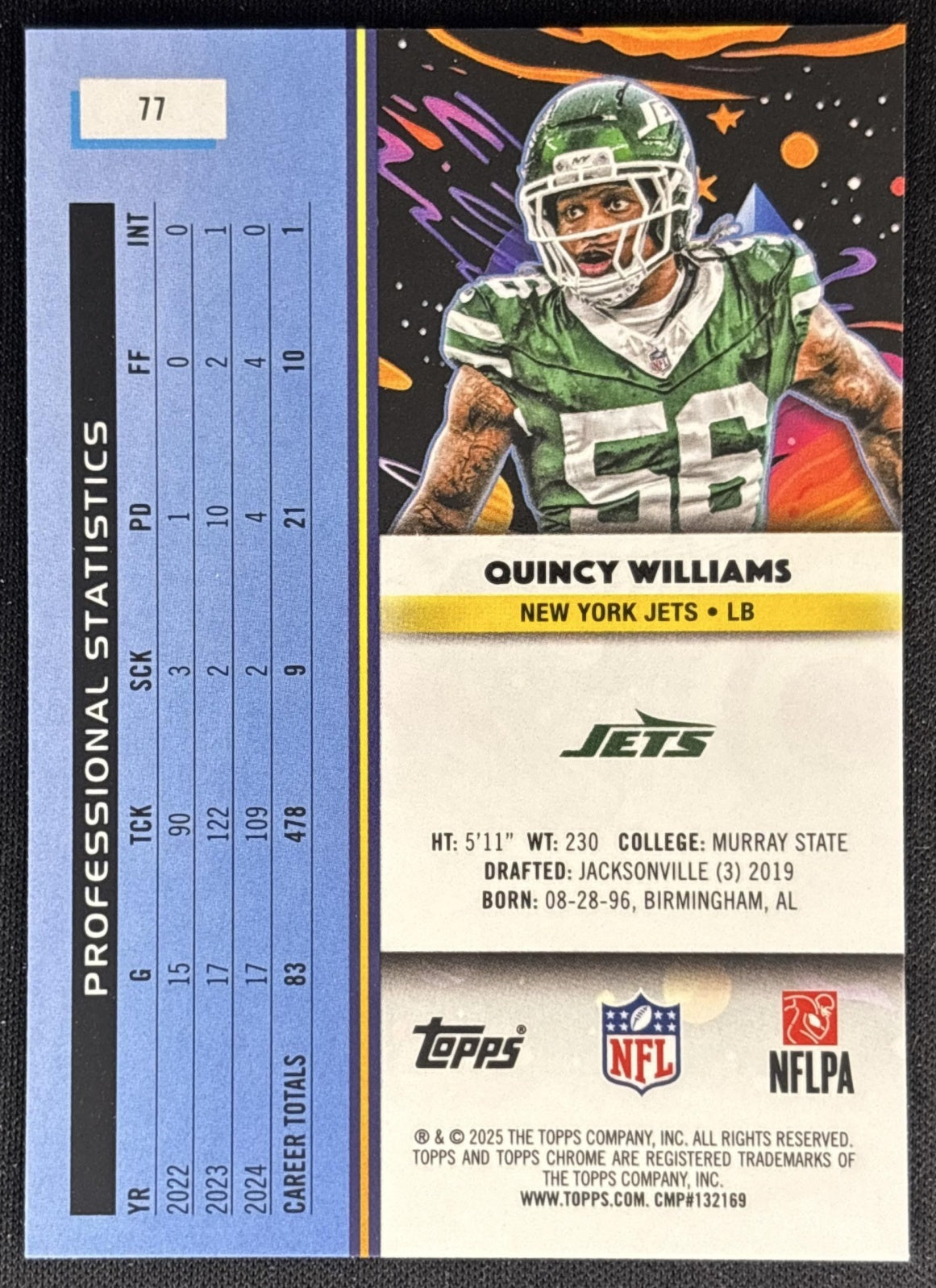 Quincy Williams 2025 Topps Cosmic Chrome Jets back