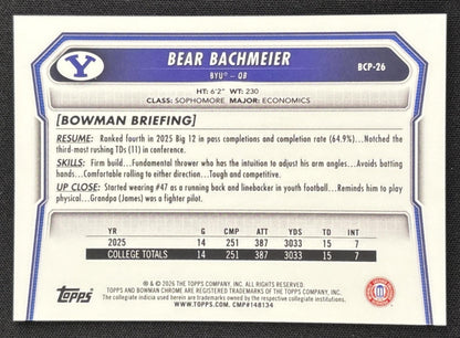 Bear Bachmeier 2026 Bowman Chrome Prospects Black Mojo Refractor /10 Cougars