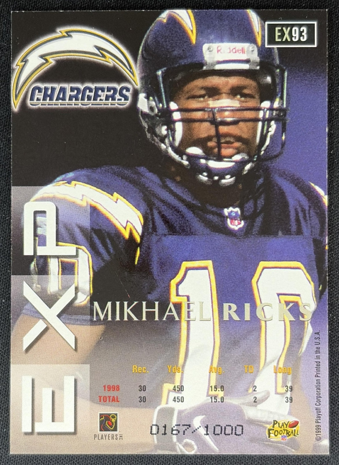 Mikhael Ricks 1999 Playoff Prestige EXP Reflections Gold /1000 Chargers back