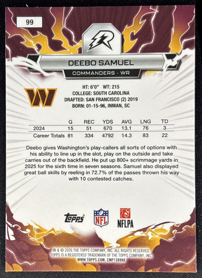 Deebo Samuel 2025 Topps Resurgence Commanders Washington Commanders back