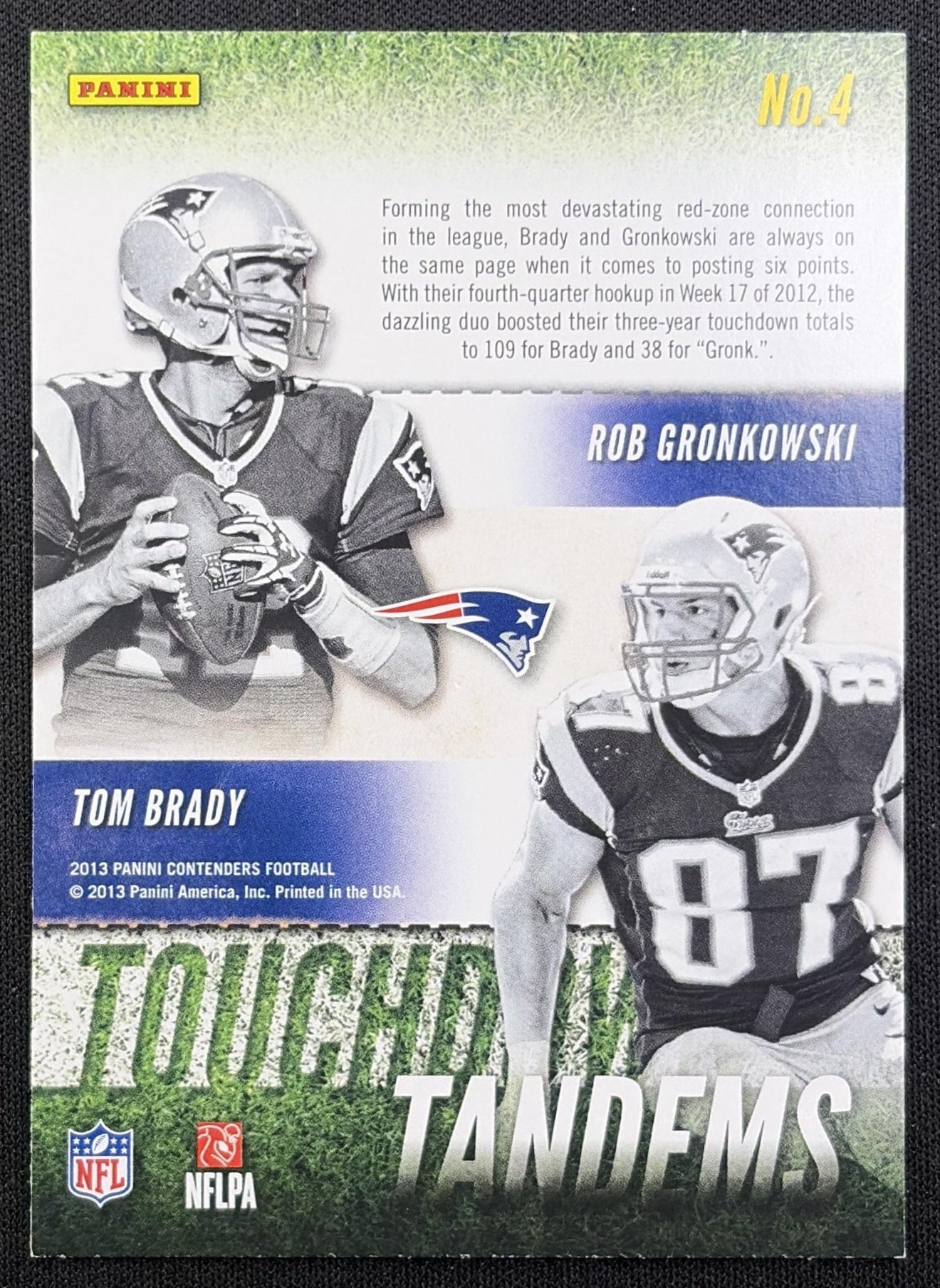 Tom Brady Rob Gronkowski 2013 Panini Contenders Touchdown Tandems Patriots back