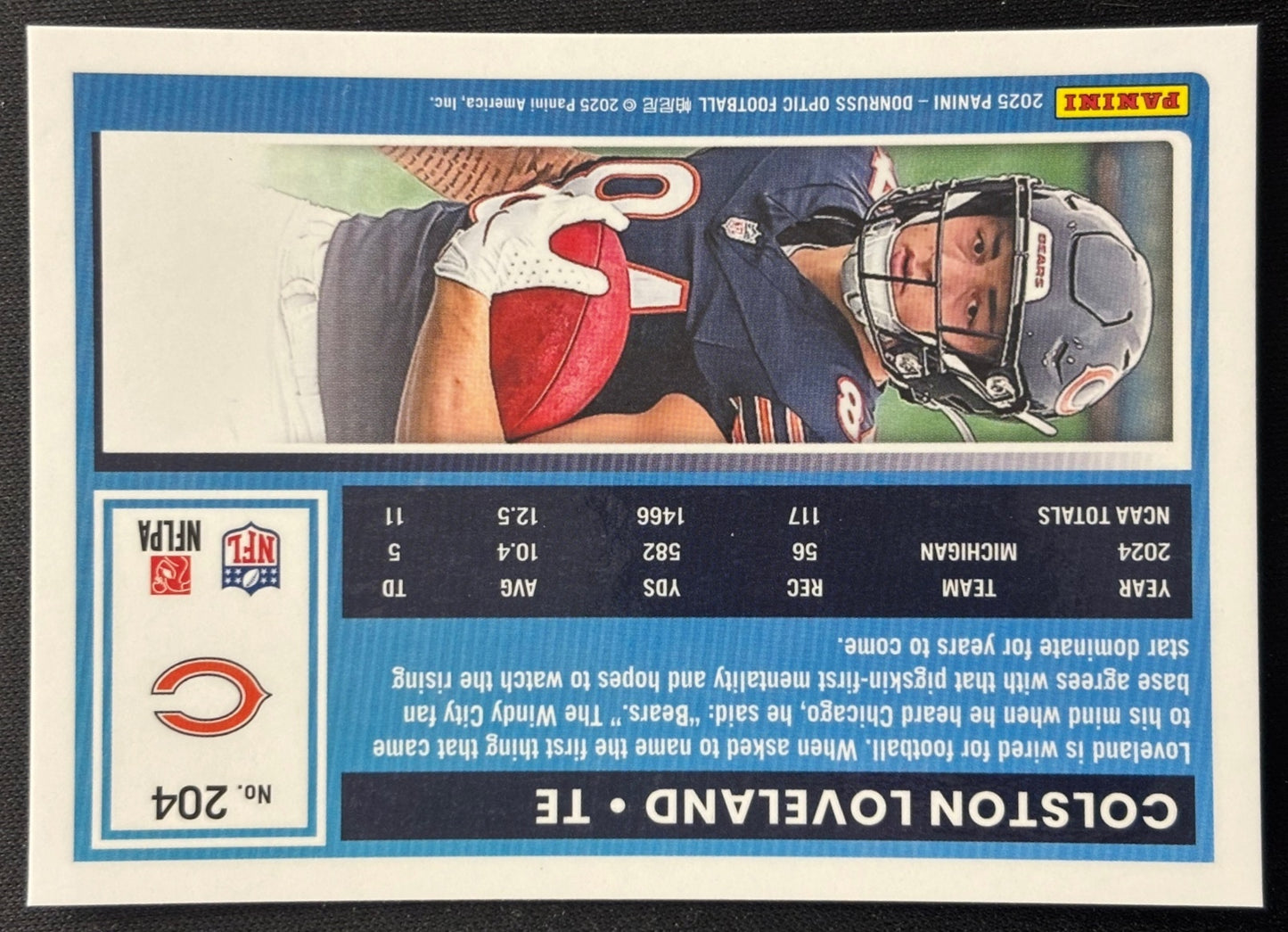 Colston Loveland 2025 Donruss Optic Rated Rookie Bears Sports Trading Cards