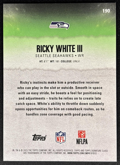 Ricky White III 2025 Topps Signature Class Rookie Orange Lava Foil /50 Seahawks back