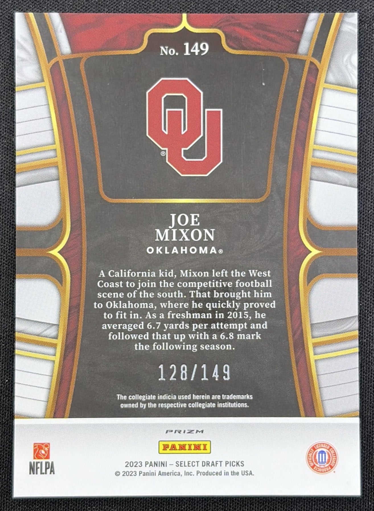 Joe Mixon 2023 Panini Select Draft Picks Red Prizm /149 Sooners