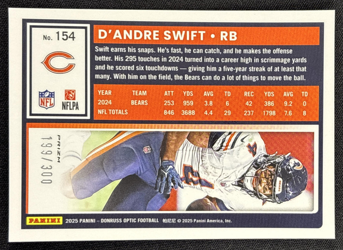 D'Andre Swift 2025 Panini Donruss Optic Wave Prizm /300 Bears