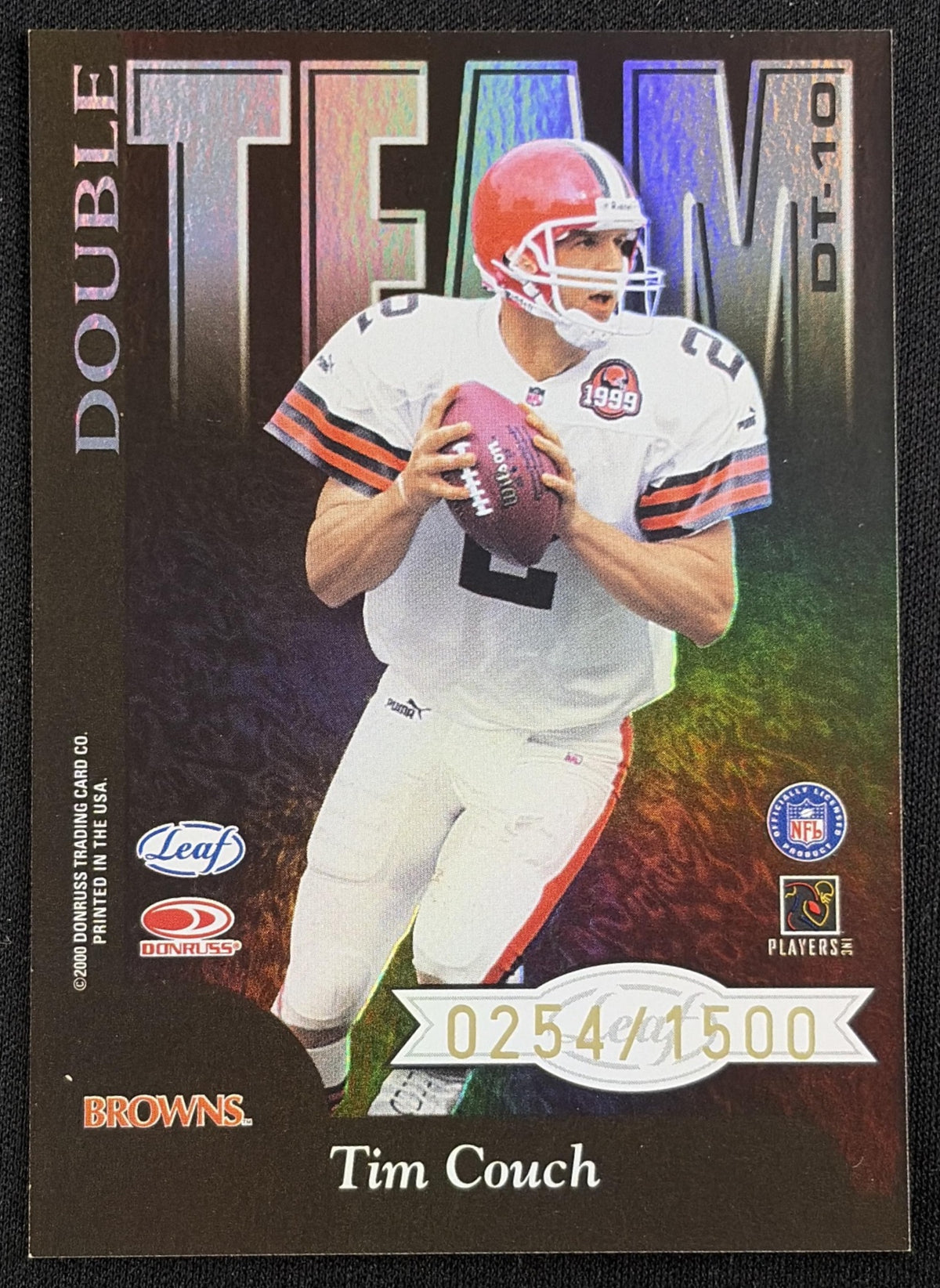 Karim Abdul-Jabbar Tim Couch 2000 Leaf Double Team /1500 Browns sports trading card back