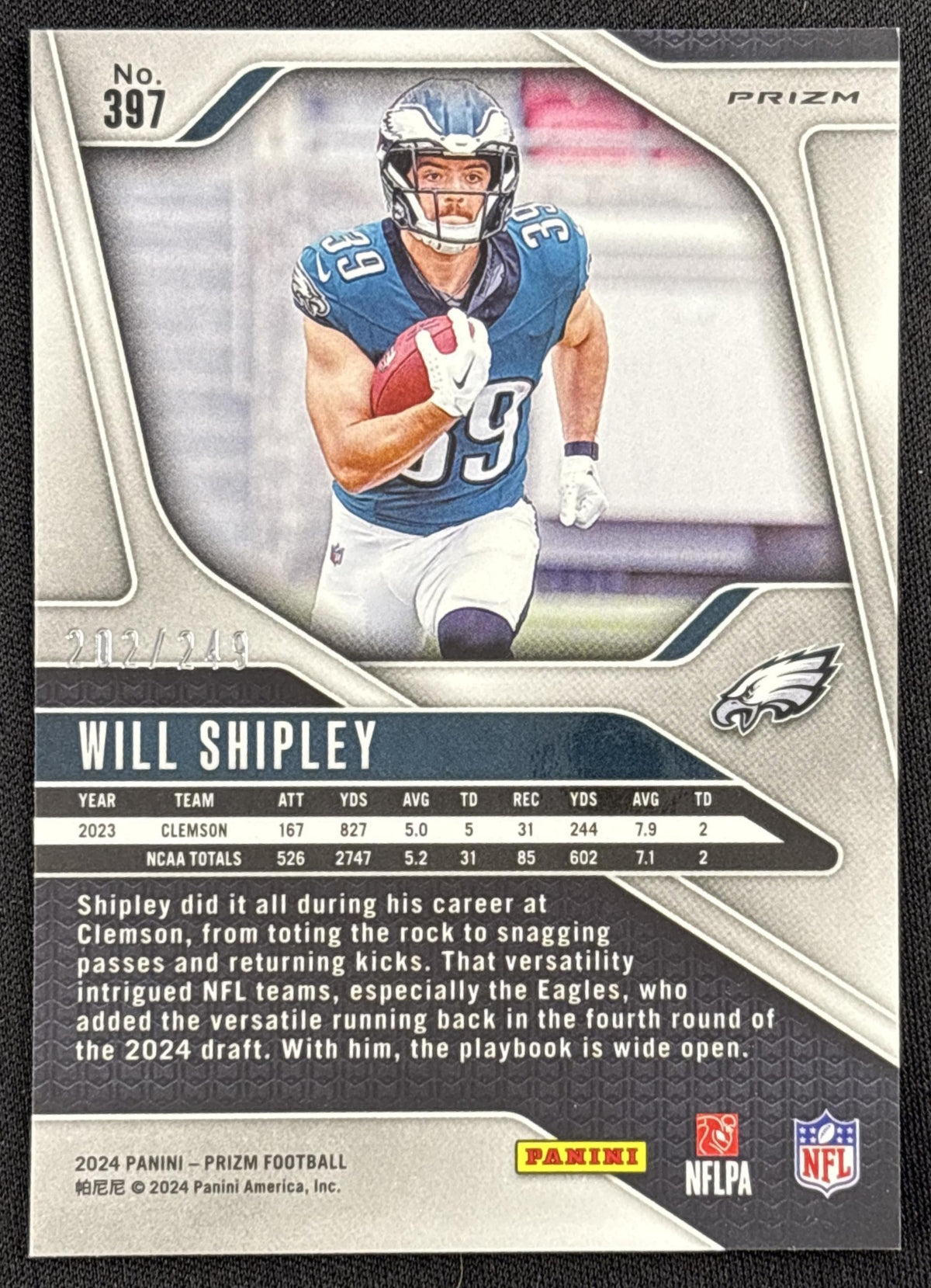 Will Shipley 2024 Panini Prizm Orange /249 Eagles