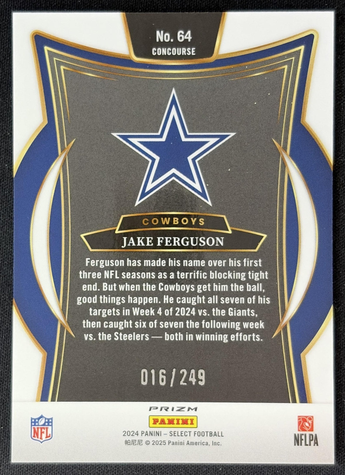 Jake Ferguson 2024 Panini Select Concourse Blue Prizm /249 Cowboys