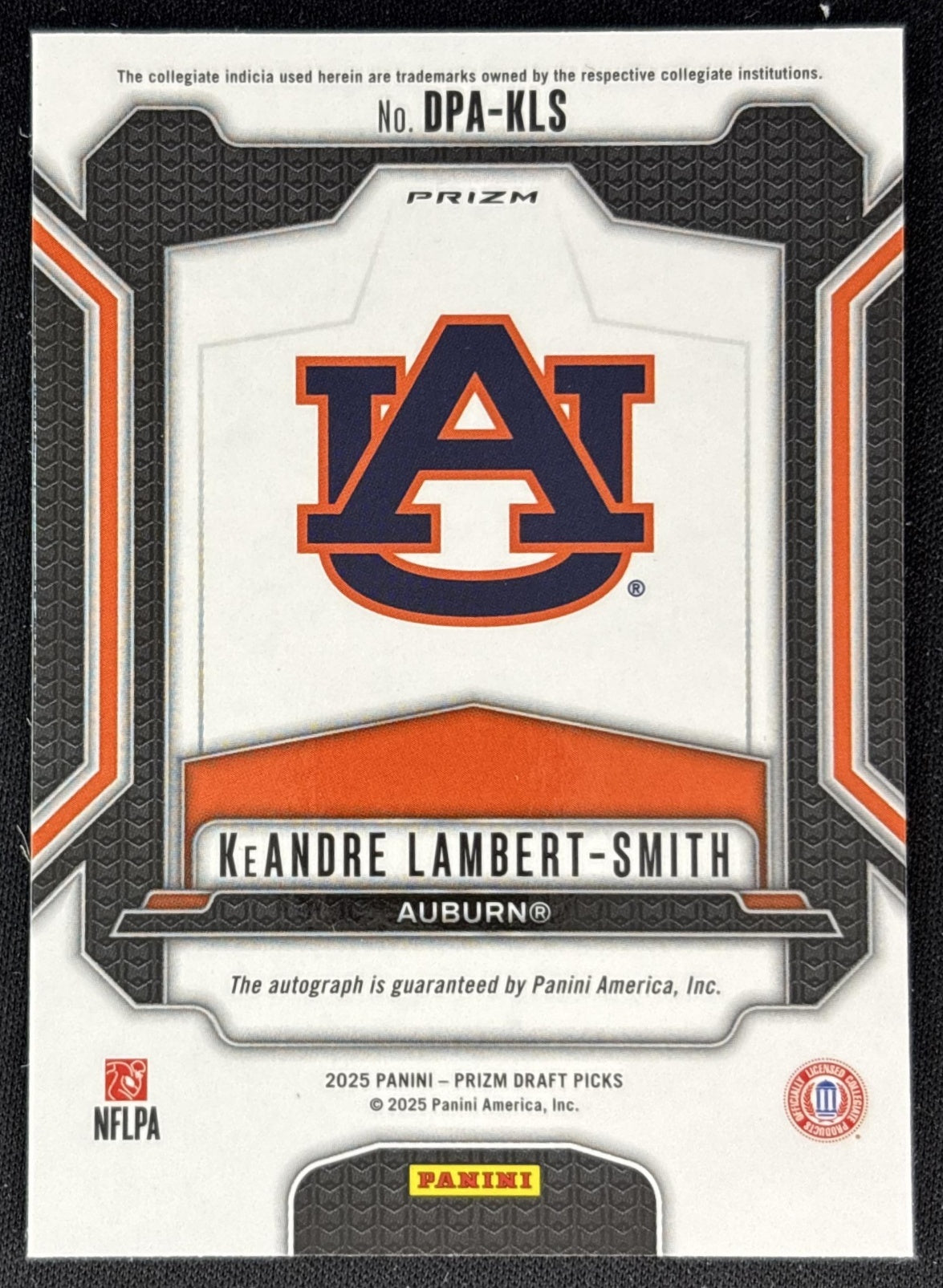 KeAndre Lambert-Smith 2025 Panini Prizm Draft Picks Auto Hyper Tigers Back