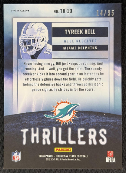 Tyreek Hill 2023 Panini Rookies & Stars Thrillers Purple /35 Dolphins back