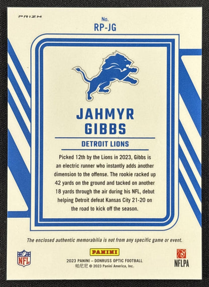 Jahmyr Gibbs 2023 Panini Donruss Optic Rookie Phenom Blue Hyper Lions