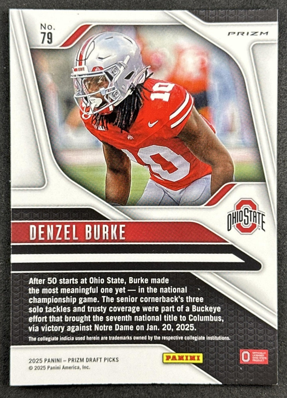 Denzel Burke 2025 Panini Prizm Draft Picks Purple Wave Buckeyes Titans