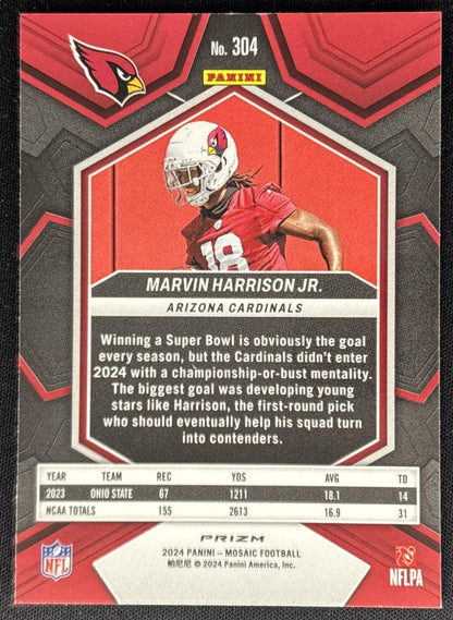 Marvin Harrison Jr. 2024 Panini Mosaic Green Prizm Cardinals back