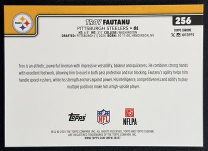 Troy Fautanu 2025 Topps Chrome Yellow Wave Refractor /275 Steelers back