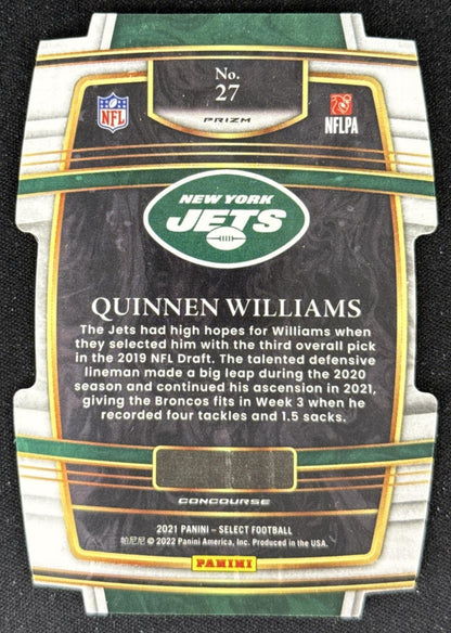 Quinnen Williams 2021 Panini Select Black and Gold Prizm Die Cut Jets Sports Trading Card