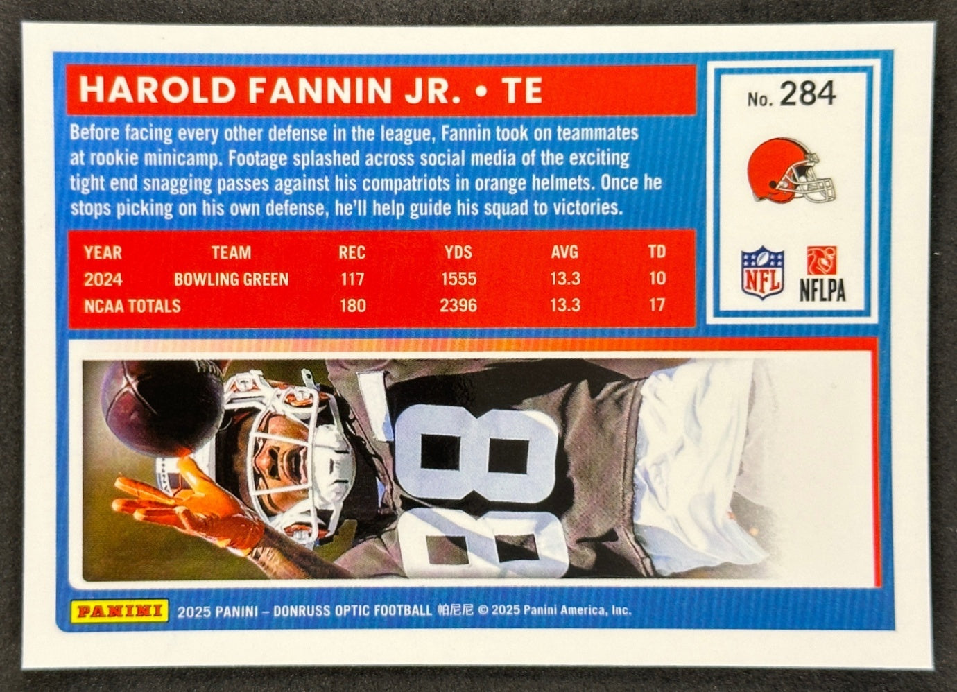 Harold Fannin Jr. 2025 Donruss Optic Rated Rookie Browns Sports Trading Card