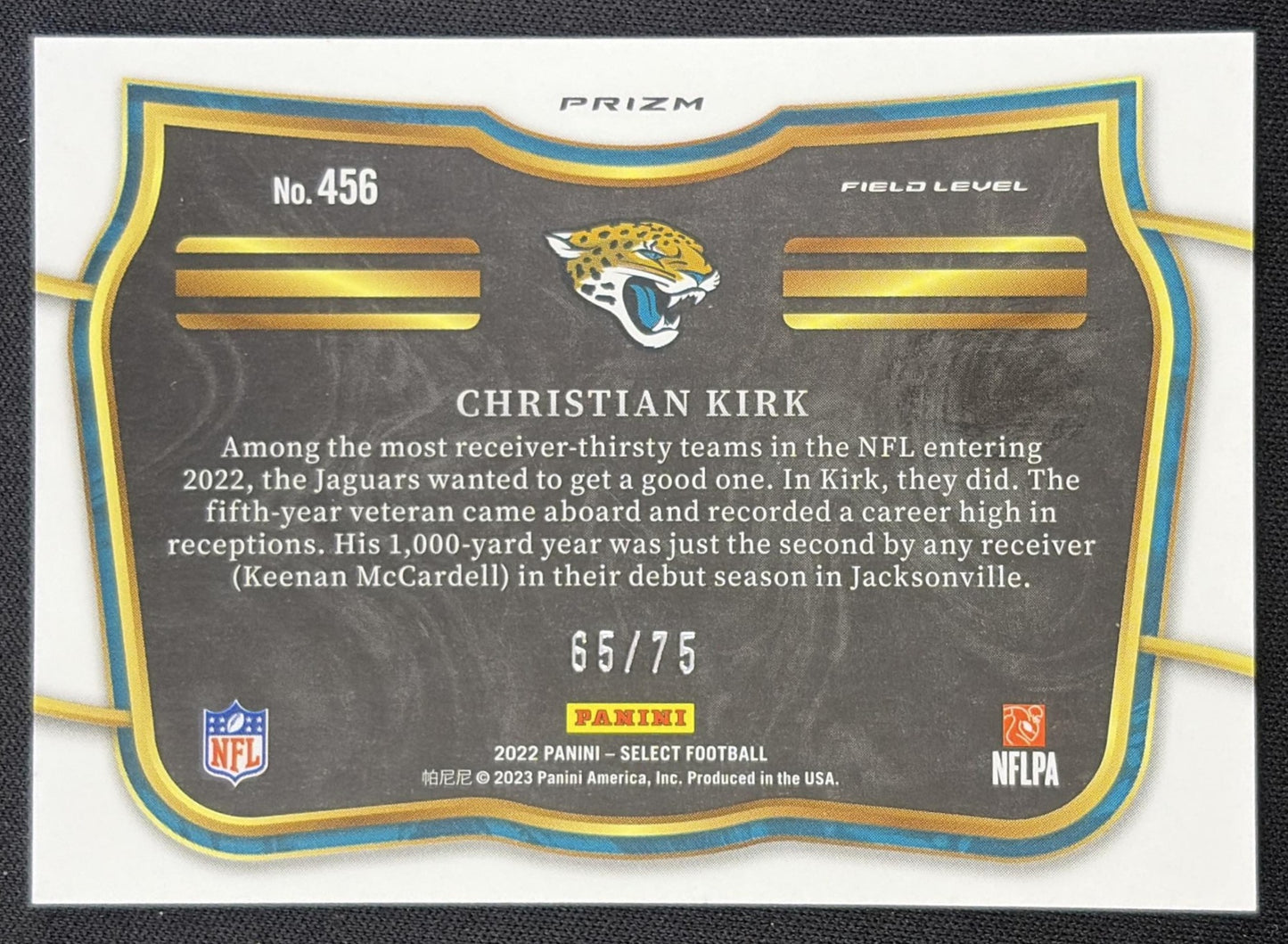 Christian Kirk 2022 Panini Select Tri Color Prizm /75 Jaguars Jacksonville Jaguars
