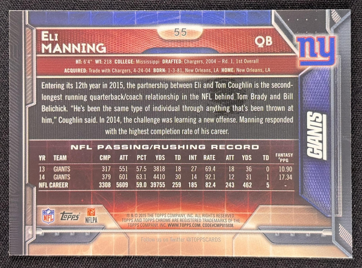 Eli Manning 2015 Topps Chrome Refractor Giants