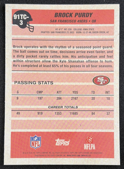 Brock Purdy 2026 Topps 1991 Chrome Mojo Refractor 49ers back