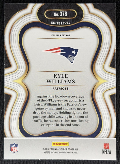 Kyle Williams 2025 Panini Select Suite Level Silver Prizm Patriots Sports Trading Cards