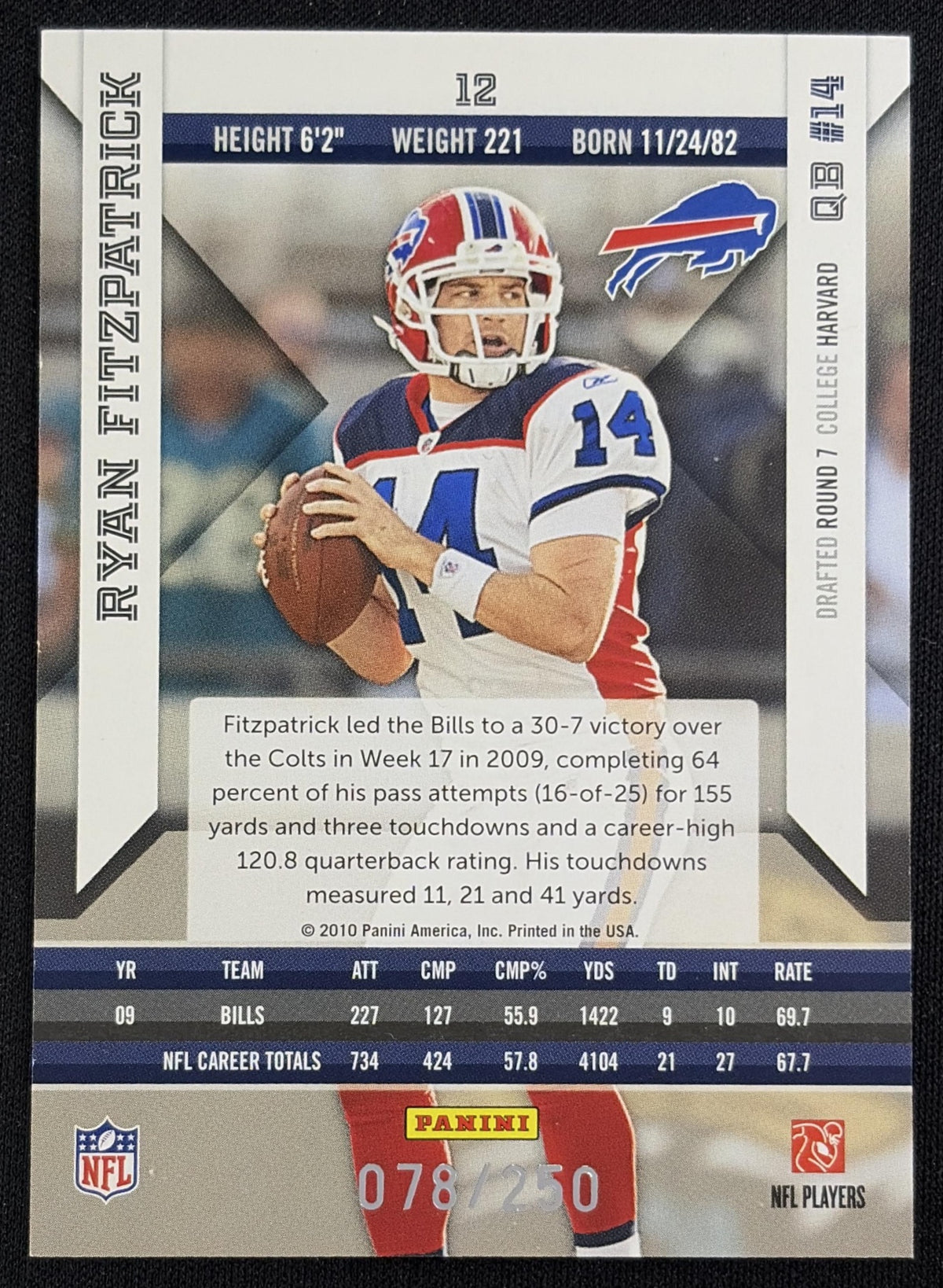 Ryan Fitzpatrick 2010 Panini Epix Silver /250 Bills Sports Trading Card