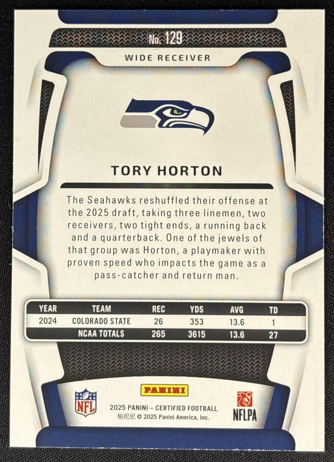 Tory Horton 2025 Panini Certified Rookies /499