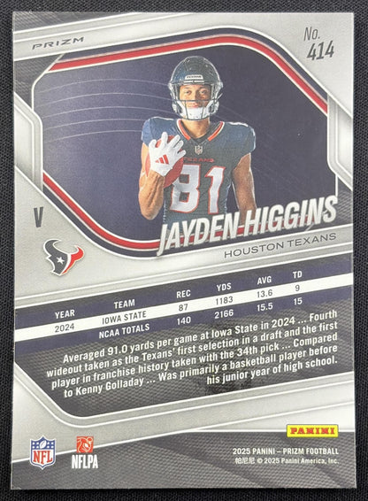 Jayden Higgins 2025 Panini Prizm Rookie Variations No Huddle Texans Houston Texans