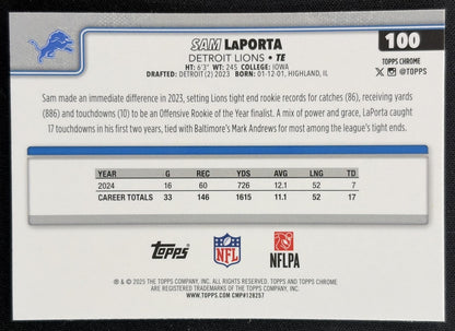 Sam LaPorta 2025 Topps Chrome RayWave Refractor Lions back