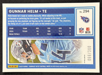 Gunnar Helm 2025 Panini Donruss Optic Rated Rookie Wave Prizm /300 Titans