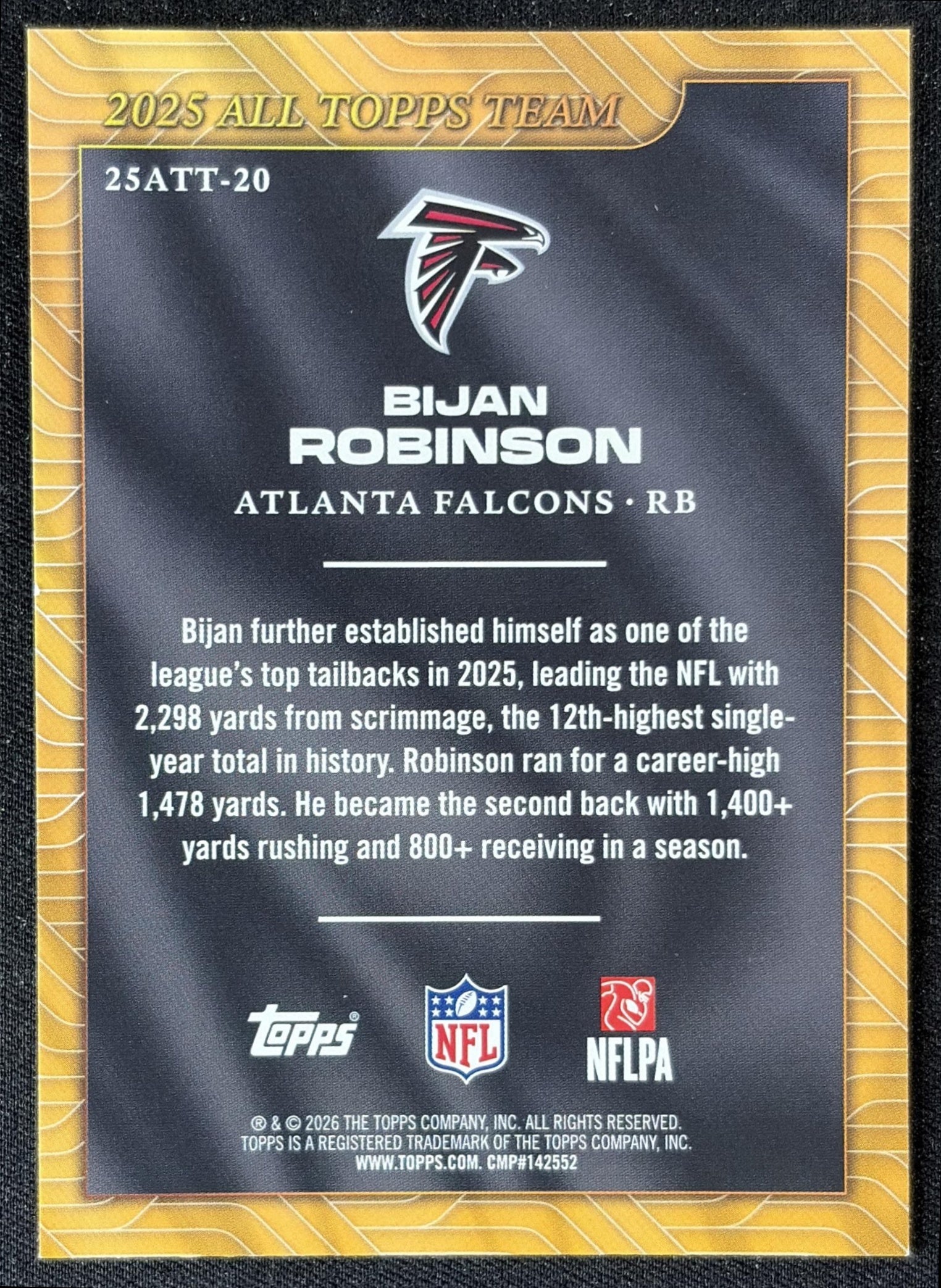Bijan Robinson 2026 Topps 2025 All-Topps Team Falcons back