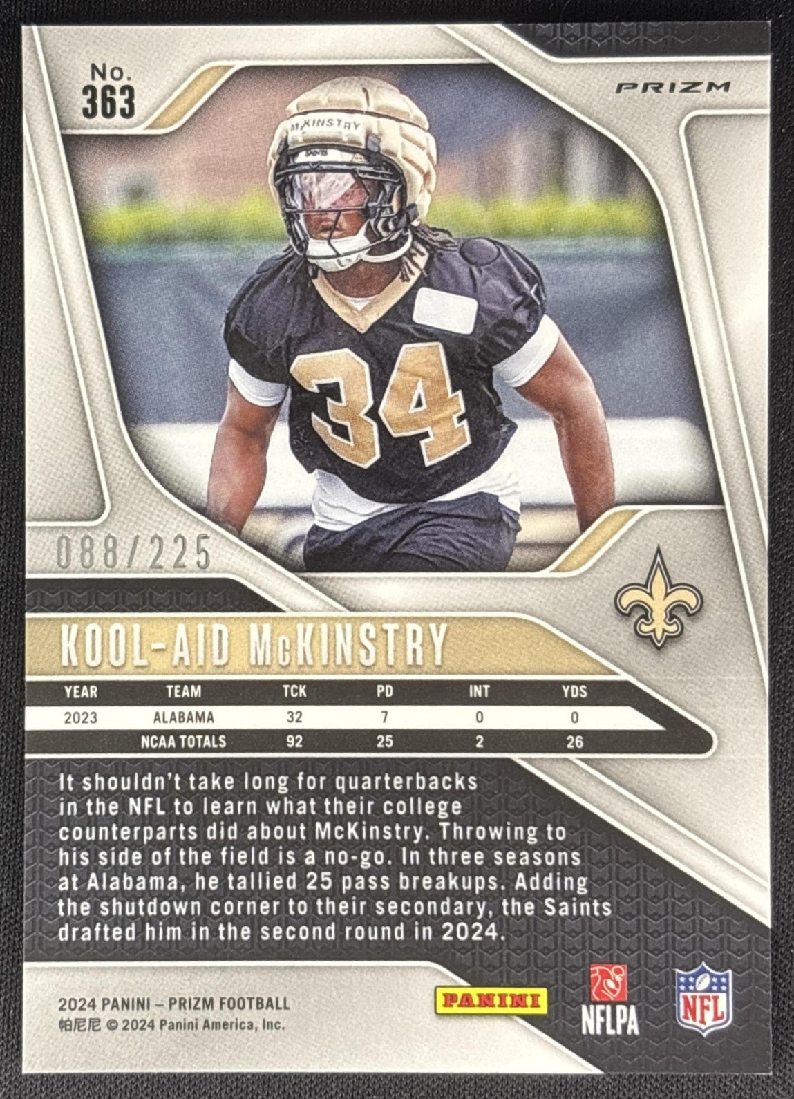 Kool-Aid McKinstry 2024 Panini Prizm Purple Ice /225 Saints Sports Trading Cards