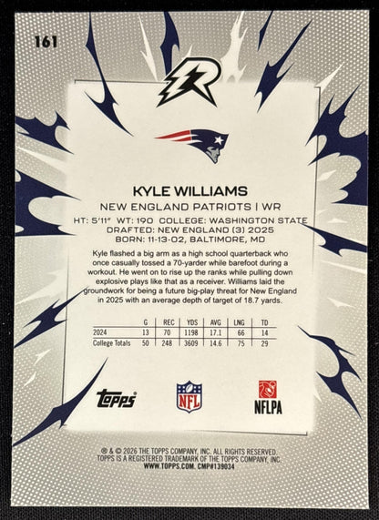 Kyle Williams 2025 Topps Resurgence Sky Blue and Pink Shock Refractor Patriots New England Patriots Sports Trading Cards