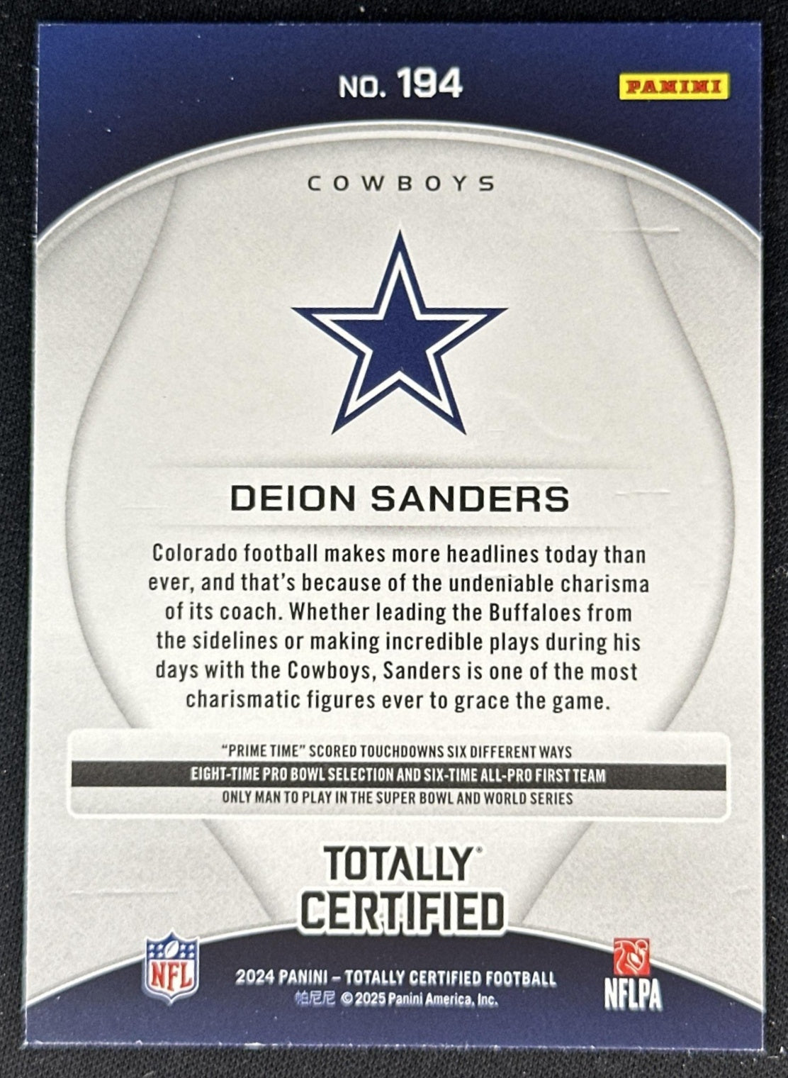 Deion Sanders 2024 Totally Certified Legends Mirror Cowboys back
