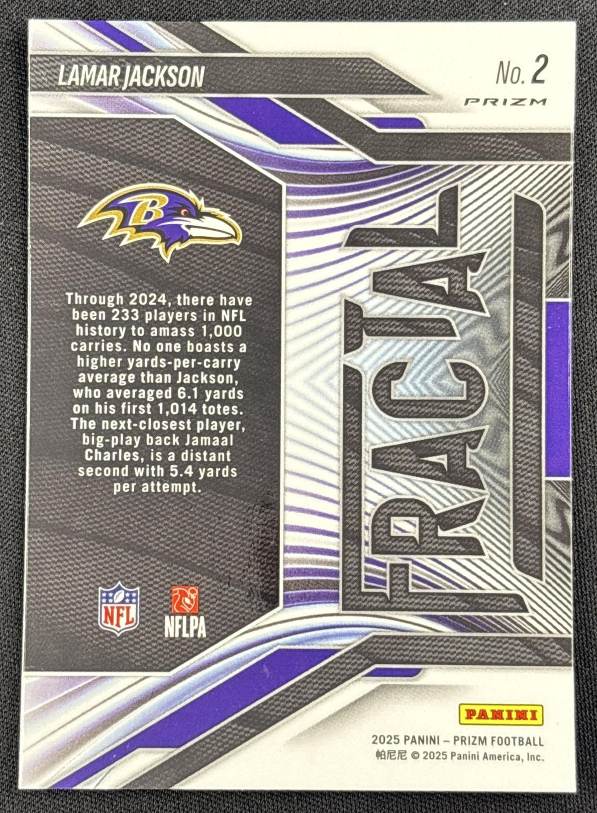 Lamar Jackson 2025 Panini Prizm Fractal No Huddle Ravens