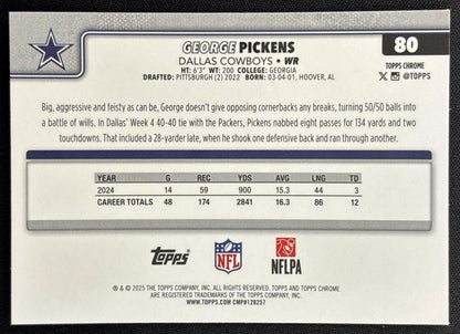 George Pickens 2025 Topps Chrome Hot Pink X-Fractor Cowboys Sports Trading Cards