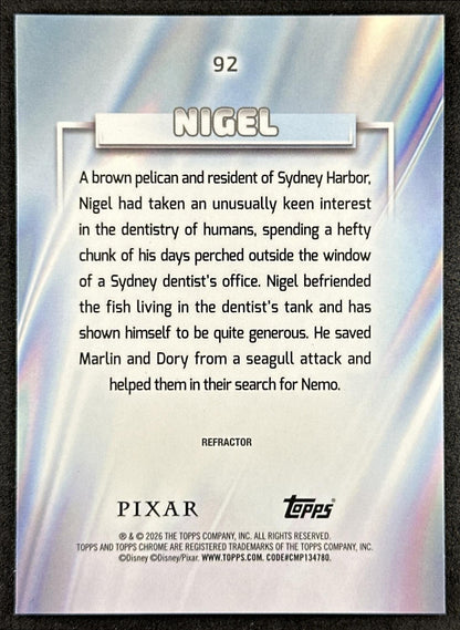Nigel 2026 Topps Chrome Disney Refractor Finding Nemo Back