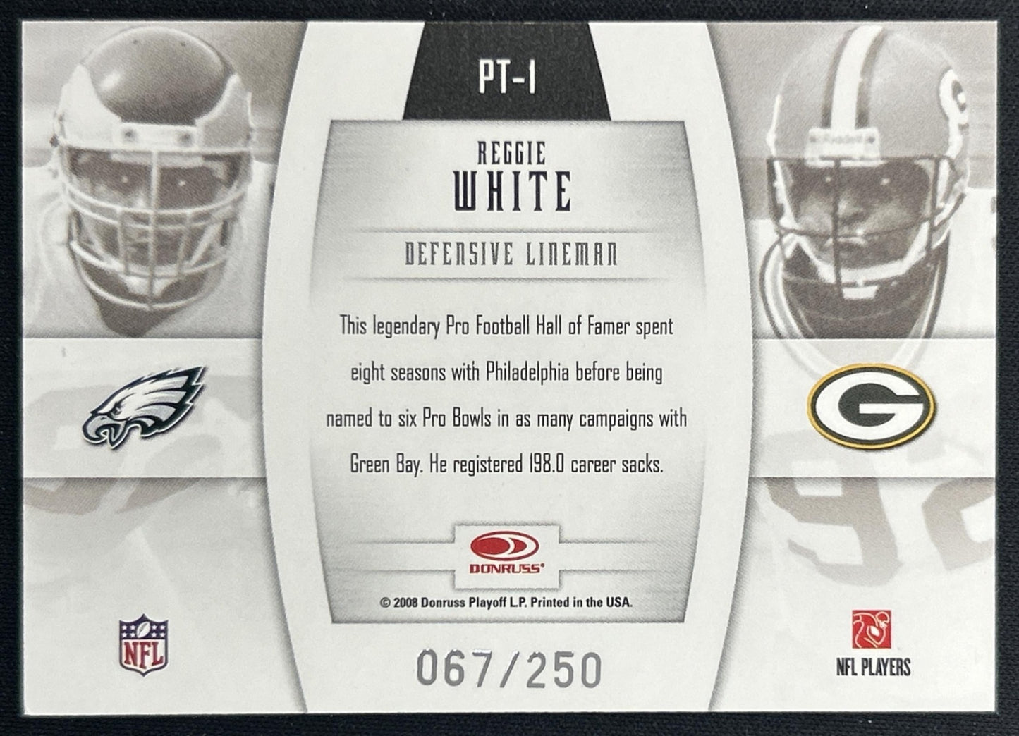 Reggie White 2008 Donruss Gridiron Gear Player Timeline Jerseys /250 back