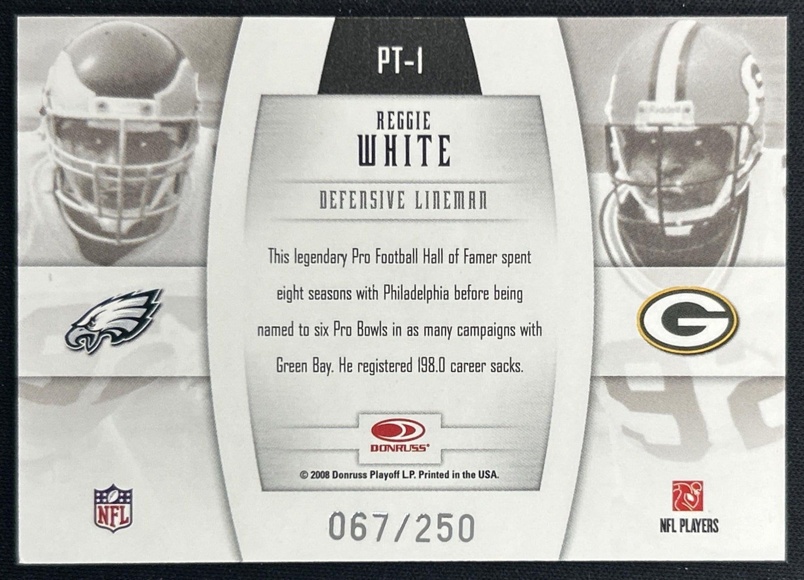 Reggie White 2008 Donruss Gridiron Gear Player Timeline Jerseys /250 back