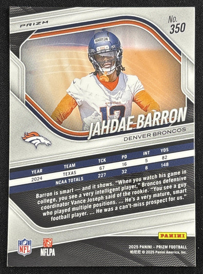 Jahdae Barron 2025 Panini Prizm Lazer Prizm Broncos - back