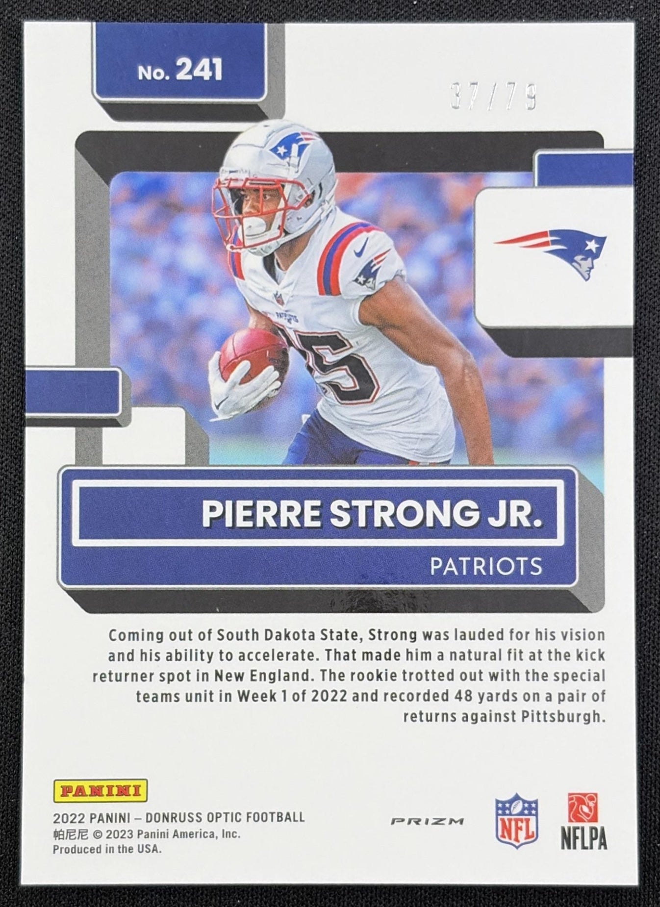 Pierre Strong Jr. 2022 Panini Donruss Optic Pink Velocity /79 Patriots