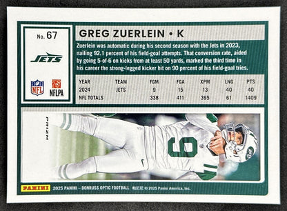 Greg Zuerlein 2025 Panini Donruss Optic Holo Prizm Jets Back