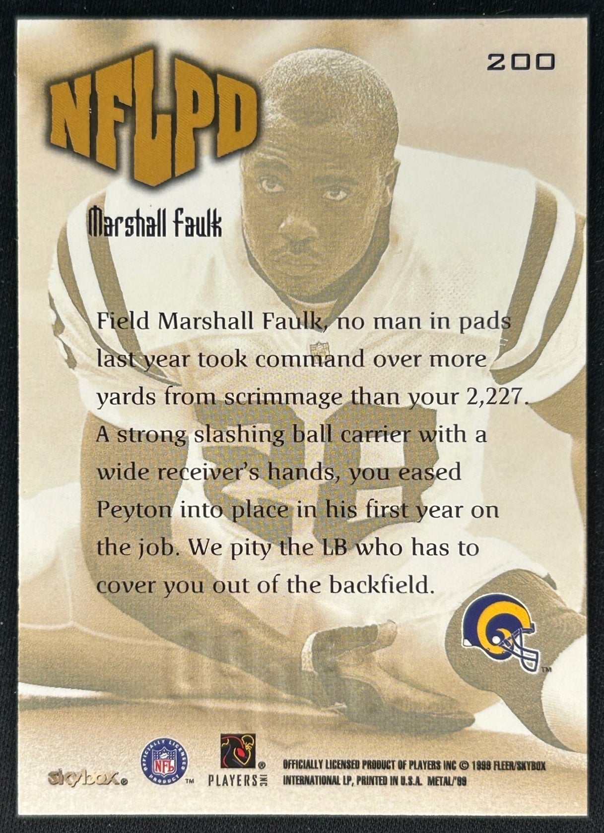 Marshall Faulk 1999 NFLPD Skybox Rams Sports Trading Cards
