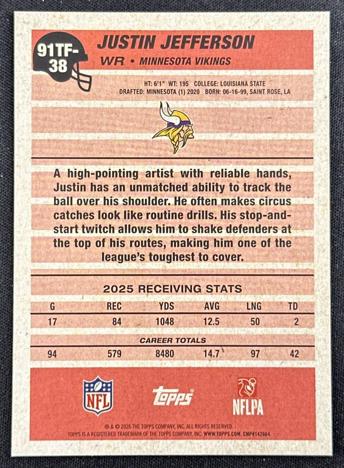 Justin Jefferson 2026 Topps Flagship 1991 Vikings