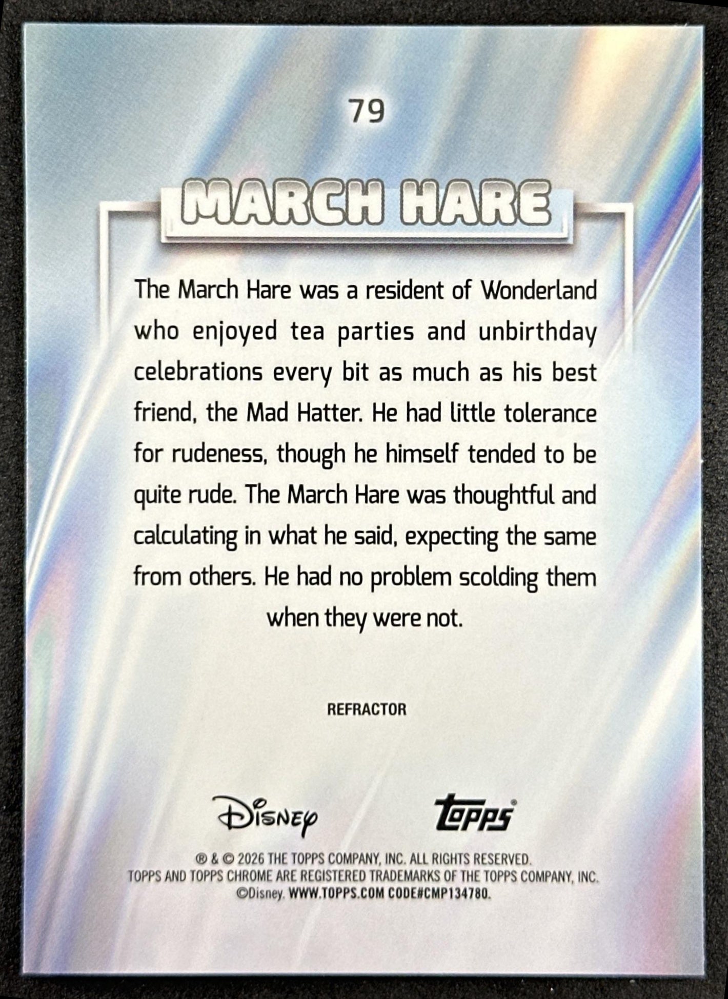 March Hare 2026 Topps Chrome Disney Refractor Alice in Wonderland Back