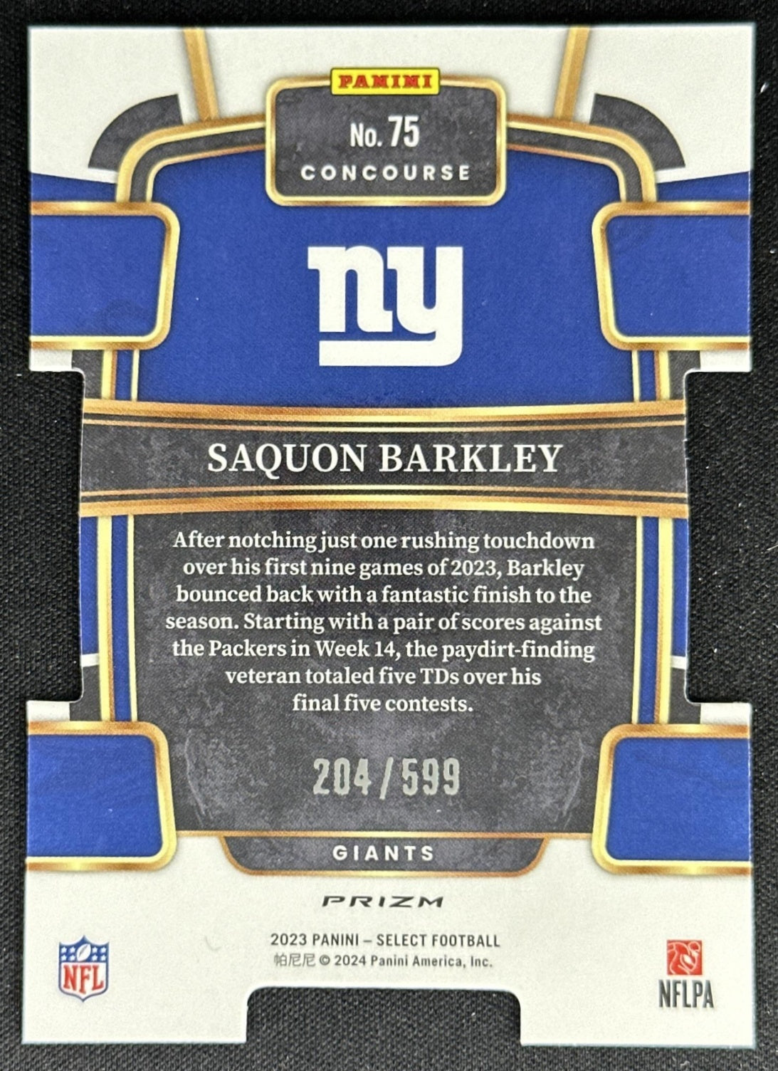Saquon Barkley 2023 Panini Select Neon Green Prizms Die Cut /599 Giants