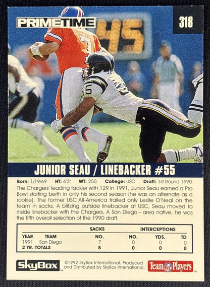 Junior Seau 1992 Skybox Prime Time Chargers back