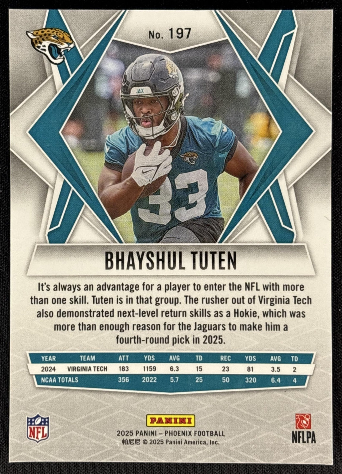 Bhayshul Tuten 2025 Panini Phoenix Silver Pyramids Prizm Jaguars back