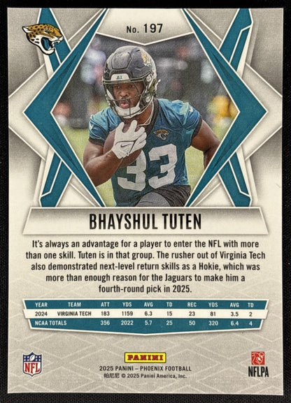 Bhayshul Tuten 2025 Panini Phoenix Silver Pyramids Prizm Jaguars back