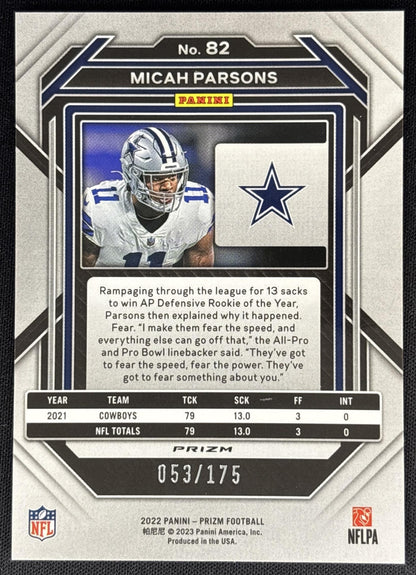 Micah Parsons 2022 Panini Prizm Hyper /175 Cowboys Sports Trading Cards