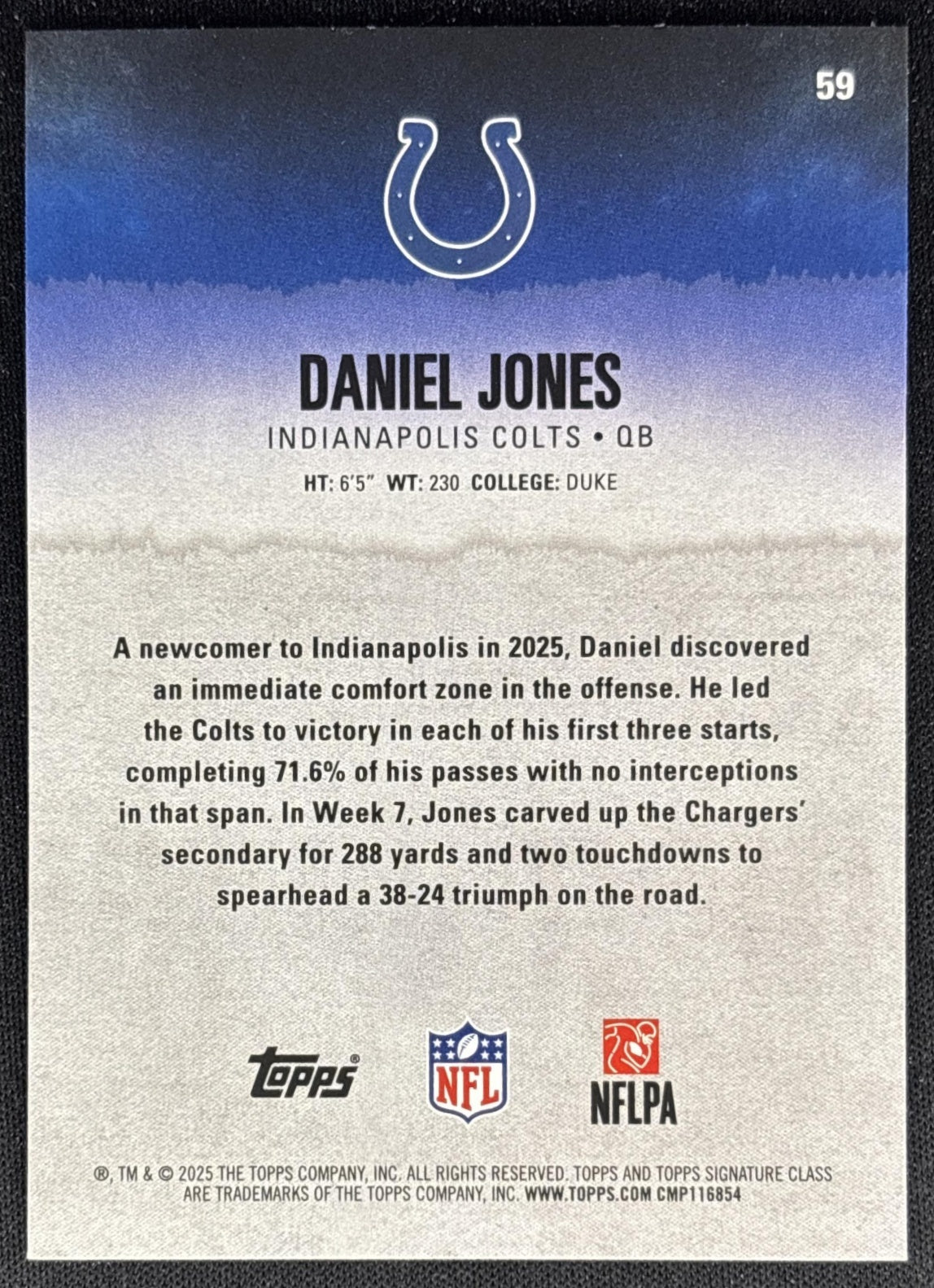 Daniel Jones 2025 Topps Signature Class Veteran Blue & Yellow Foil Colts Sports Trading Cards